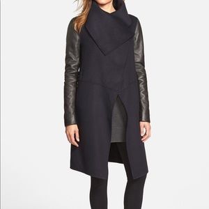 Mackage Drape Wool Coat with Leather Trim